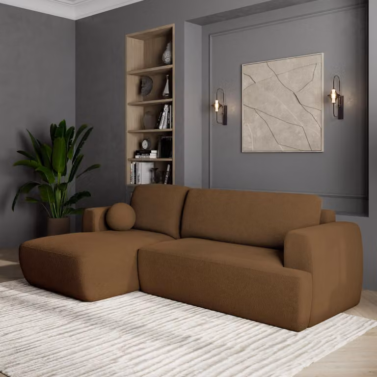 Divano angolare Masseno SENTI N L-S con funzione letto a L, divano con box letto, divano da soggiorno, divano, divano letto, set di divani - marrone, ORA O MAI PIÙ 56