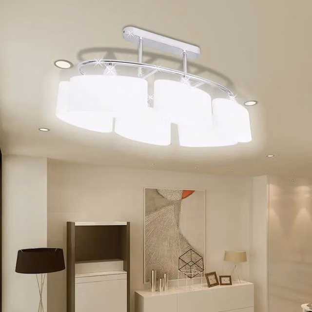 Set di 2 lampade da soffitto ellissoidali vidaXL in vetro bianco e metallo cromato con attacco E14 – 1