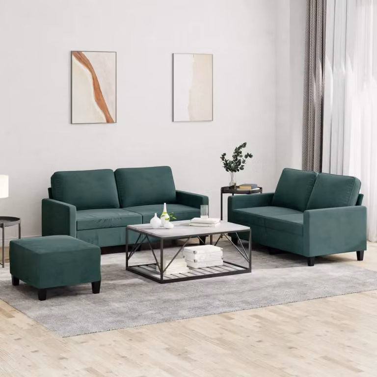 Maison Exclusive - Set divano a 3 pezzi con cuscini in velluto verde scuro