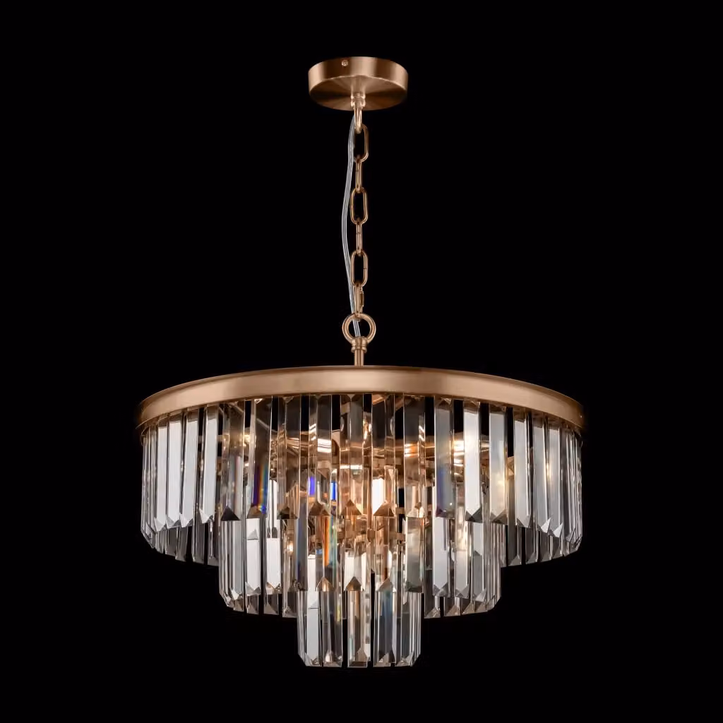 Lampada pendente Neoclassic Revero GIORDANOSHOP in metallo, vetro e cristallo trasparente, colore ottone/oro, H 280 cm x L 50 cm x P 50 cm – 2