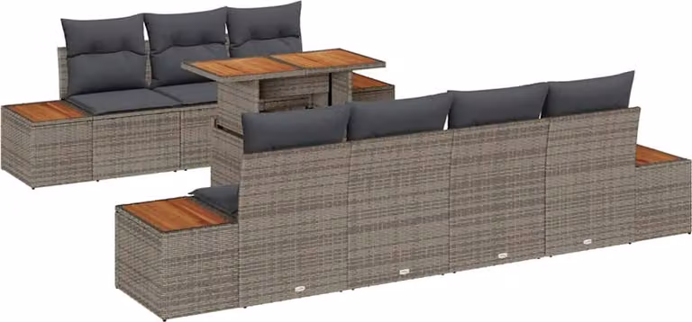 Set Divano da Giardino 8 pcs Grigio Poly Rattan