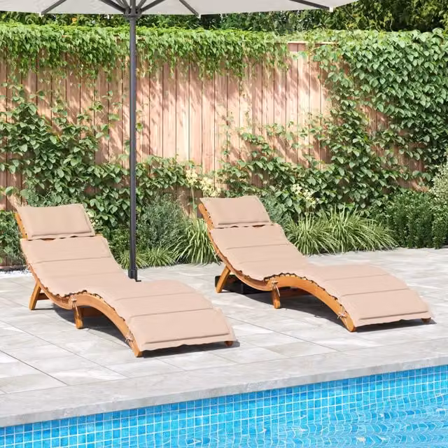Lettini Prendisole con Cuscini 2 pz Beige Legno Massello Acacia 3214835