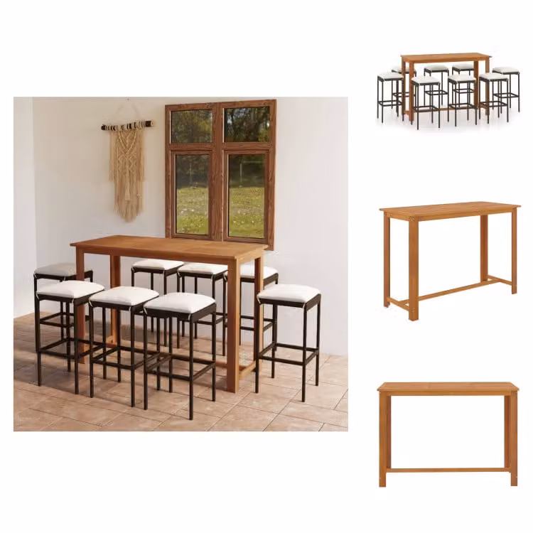 vidaXL Set bar da giardino 9 pezzi con cuscini marrone - Set di mobili da giardino