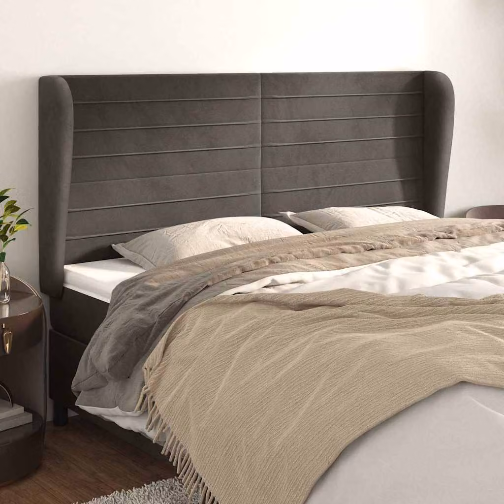 Testiera ad orecchio vidaXL in velluto grigio scuro, L: 203 cm, P: 23 cm, H: 118/128 cm