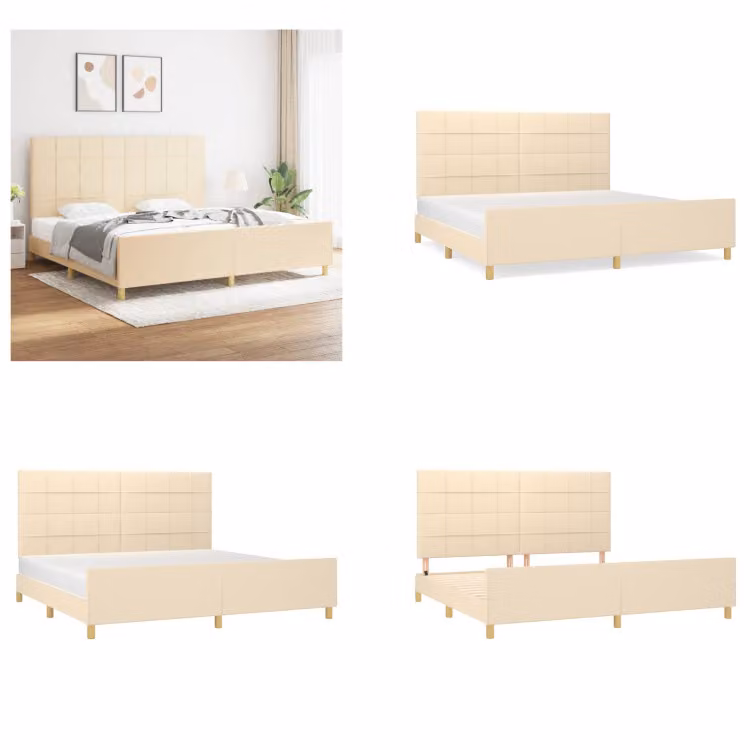 vidaXL Struttura letto con testiera in tessuto crema 200x200 cm - Struttura letto con testiera - Struttura letto con testiera - Struttura letto - Letto con testiera
