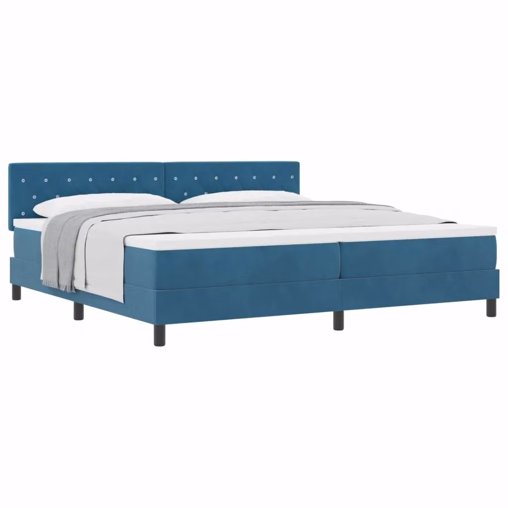 Letto moderno vidaXL in velluto blu con struttura imbottita e materasso in schiuma L/P/H: 200 x 200 x 280 cm – 2