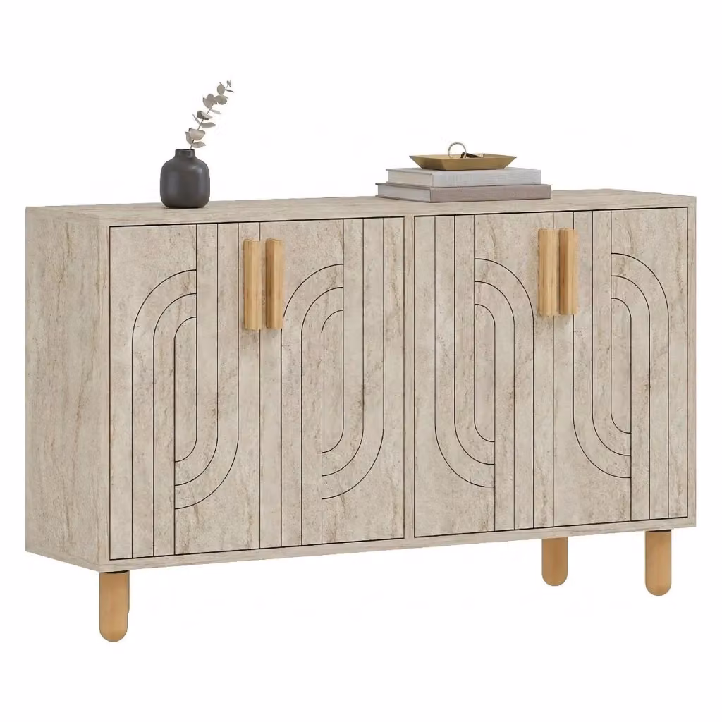 Madia Venerina DMORA, Credenza Moderna con 2 Ripiani, Beige Marmo, L 120 x P 30 x H 74 cm – 2