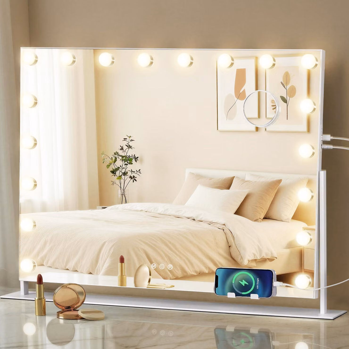 SONGMICS Specchio da trucco in stile Hollywood, con illuminazione, 80 x 13 x 64,5 cm – Dimensioni: 80L x 60B cm