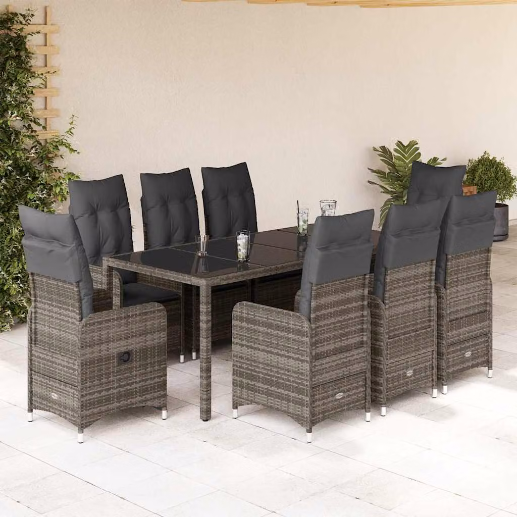 vidaXL Set Bistrò da Giardino 9 pz in Polyrattan e Vetro Grigio – 1