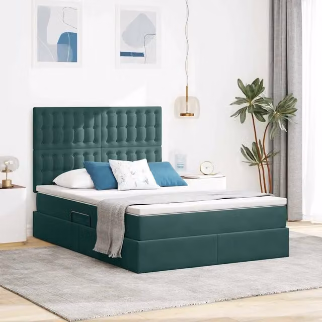Letto con contenitore vidaXL in velluto verde scuro con base a sollevamento e porta USB L/P/H: 204 x 140 x 280 cm