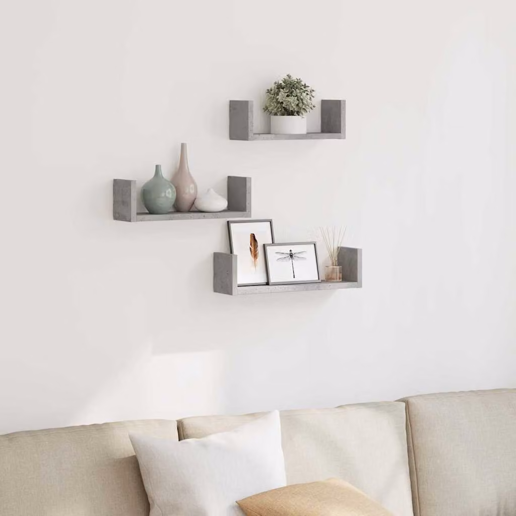 Set di 3 mensole da muro vidaXL in MDF grigio cemento con finitura opaca e design moderno