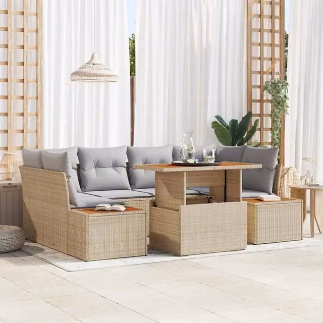 Set Divano da Giardino 9 pz Beige e grigio 3350037