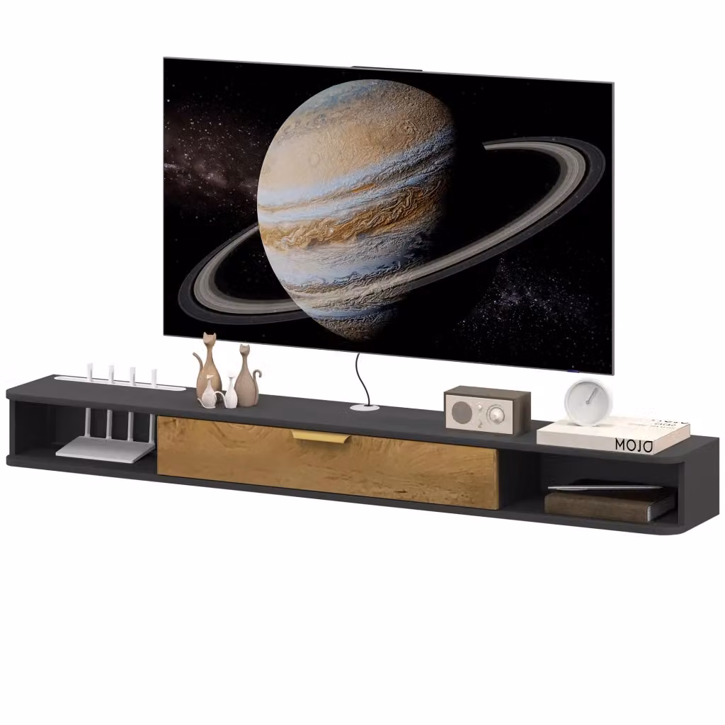 Mobile TV sospeso Xylo con ante e passacavi Grigio L: 160 cm, P: 24 cm, H: 16 cm – 2