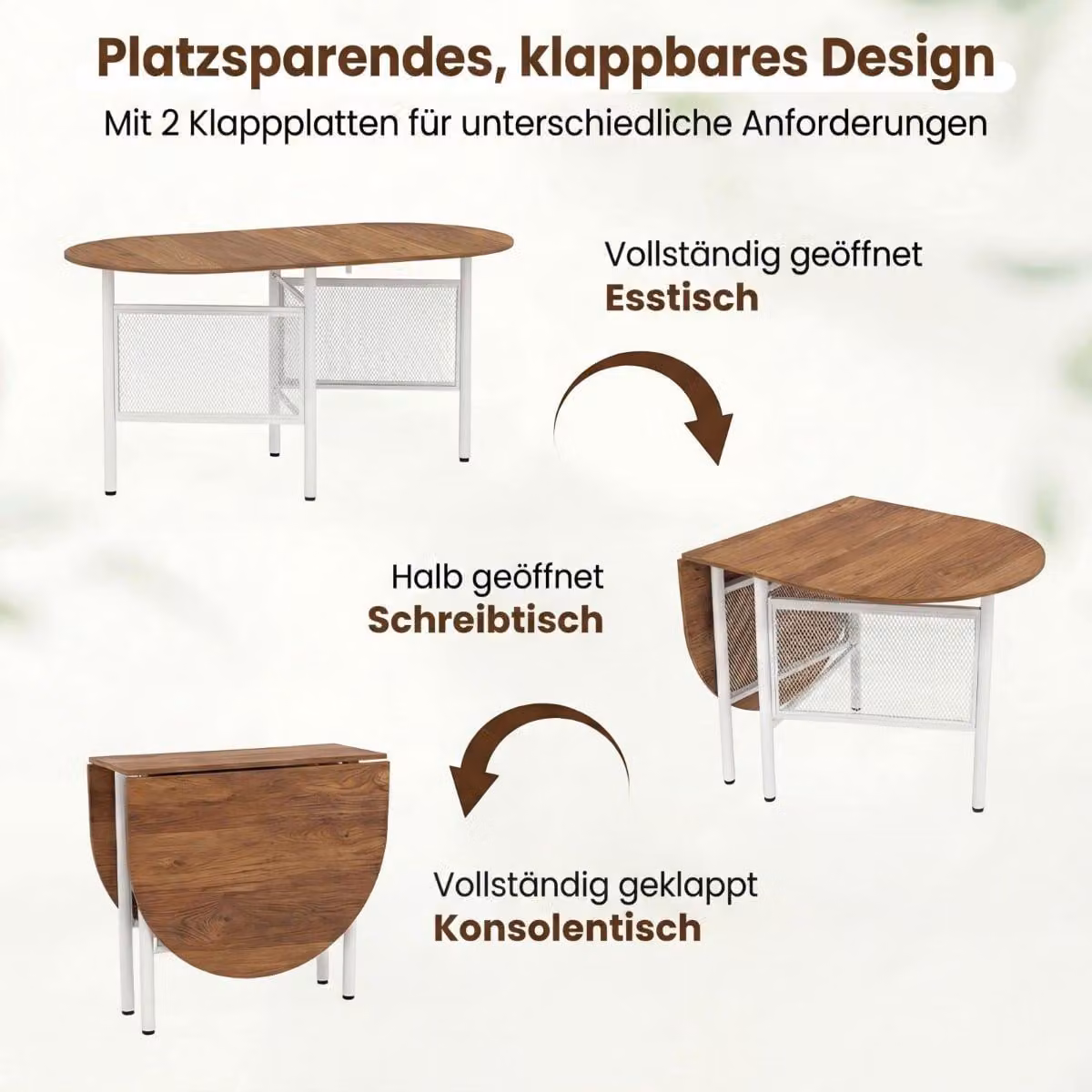 Tavolo da pranzo pieghevole per 6-8 persone, design ovale salvaspazio