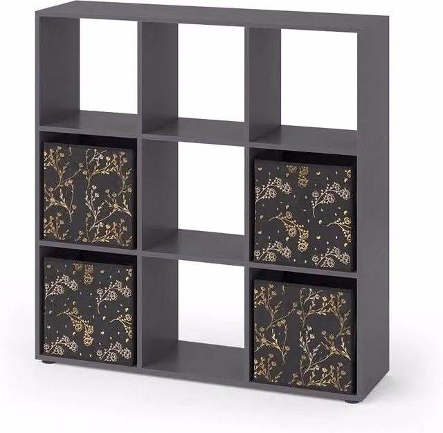 Scaffale Nove Vicco Nero con 4 scatole pieghevoli L: 104 cm, P: 29 cm, H: 108 cm