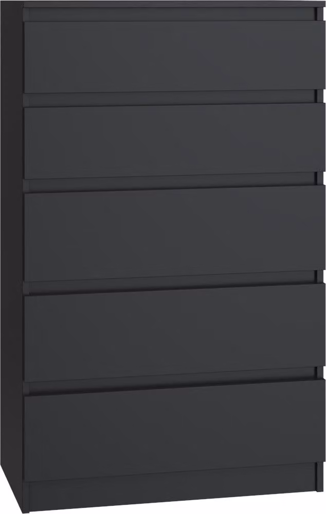 VBChome Comò con 5 cassetti 70 x 40 x 110 cm Nero Comò senza maniglie Armadio multiuso per corridoio Camera da letto Soggiorno Camera dei bambini Moderno Nero