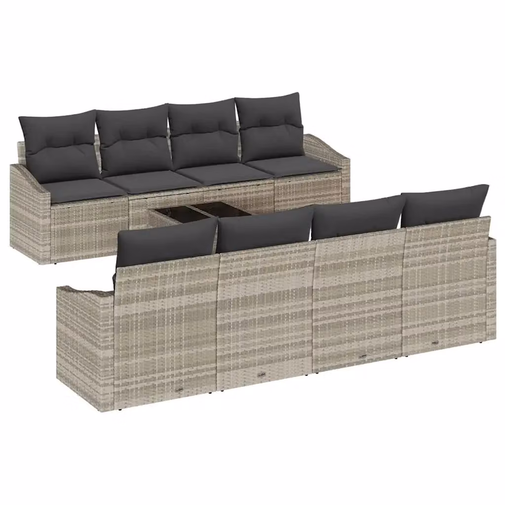 Set di divani da giardino vidaXL a forma di U composto da 7 pezzi in rattan con struttura in acciaio e cuscini inclusi, colore grigio – 2