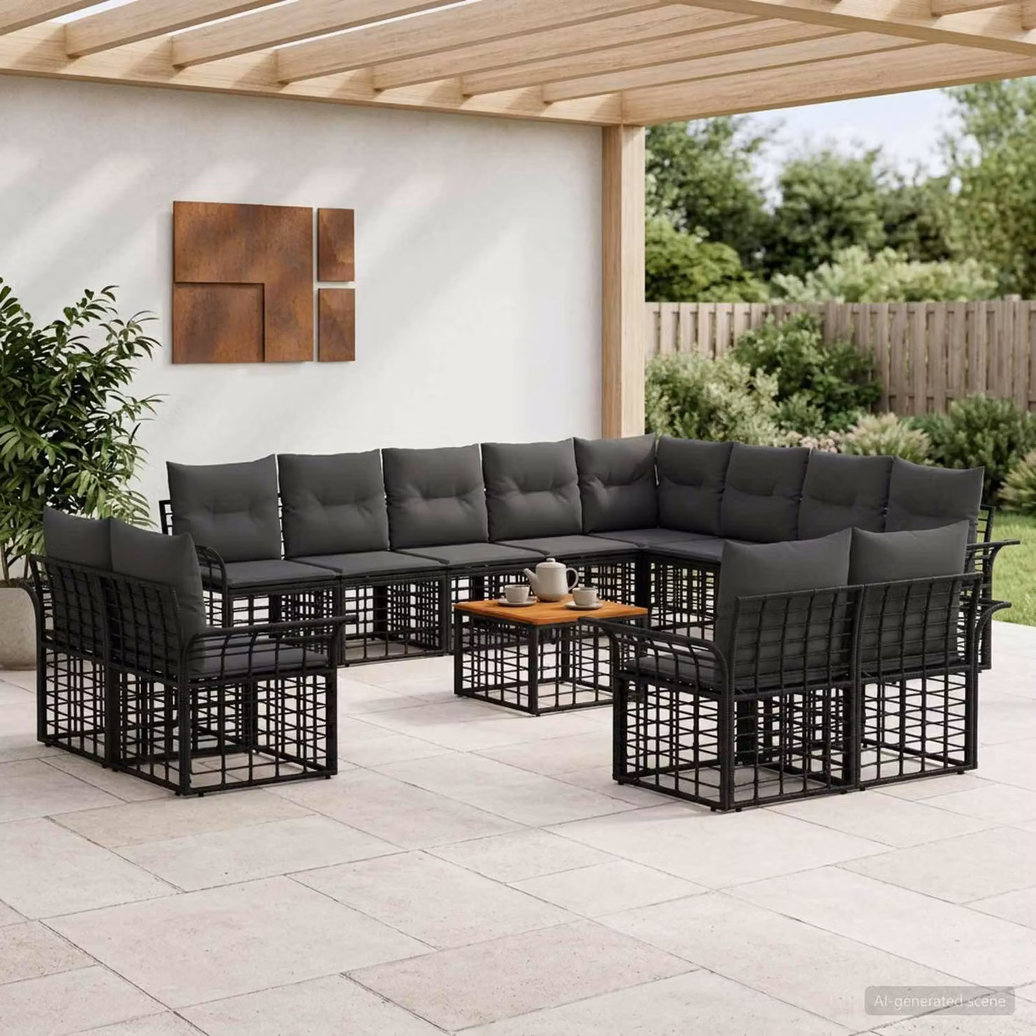Maison Exclusive - Set da esterno per divano, 13 pezzi, colore nero e grigio scuro, realizzato in poliestere