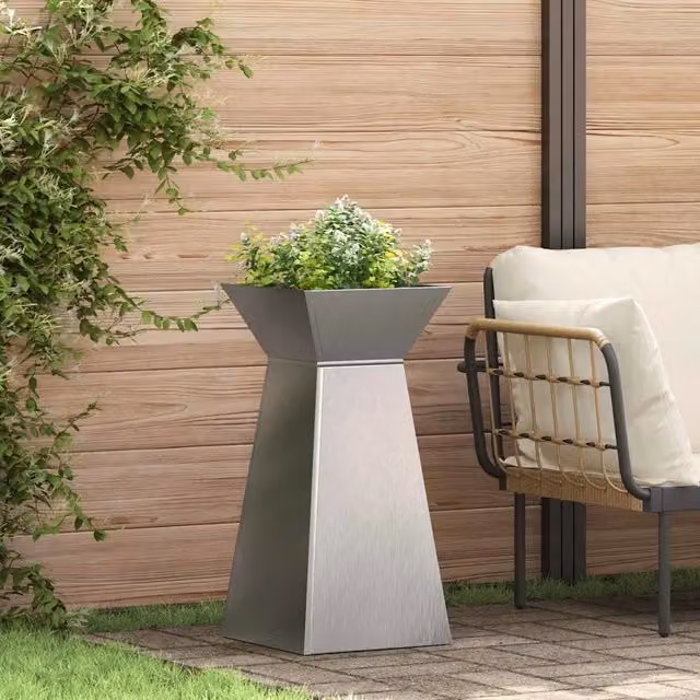 Vaso a Pilastro 2 pz-Set di 2 Fioriera da Esterno-Contenitore per Piante Argento 35 x 35 x 73 cm 716434