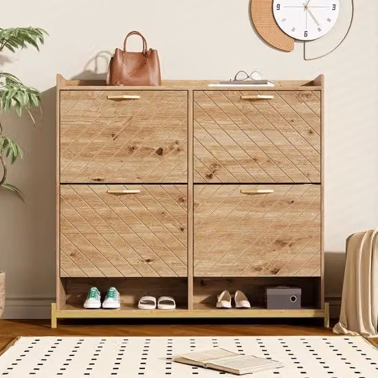 Cassettone per Scarpe - Legno - 4 Porte - Spaziale - Profilo Sottile
