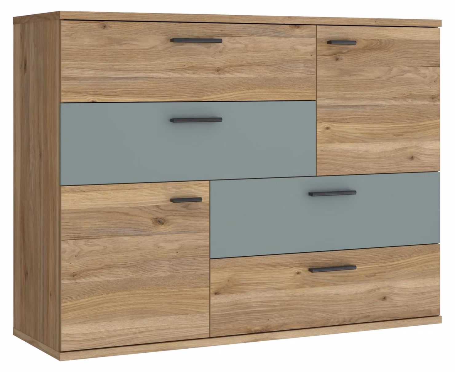 Cassettiera SKIVE look: Rovere Mauvella / Verde salvia 2 ante 4 cassetti