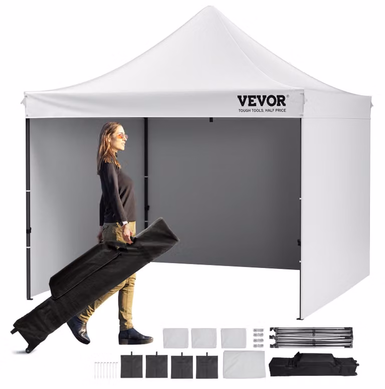 VEVOR gazebo 304.8x304.8x320cm tenda da giardino 500DPoliuretanotessuto argento gazebo pieghevole regolabile in altezza incl. borsa di immagazzinaggio tenda per feste 6-8 persone tenda pop up gazebo da giardino bianco per il campeggio