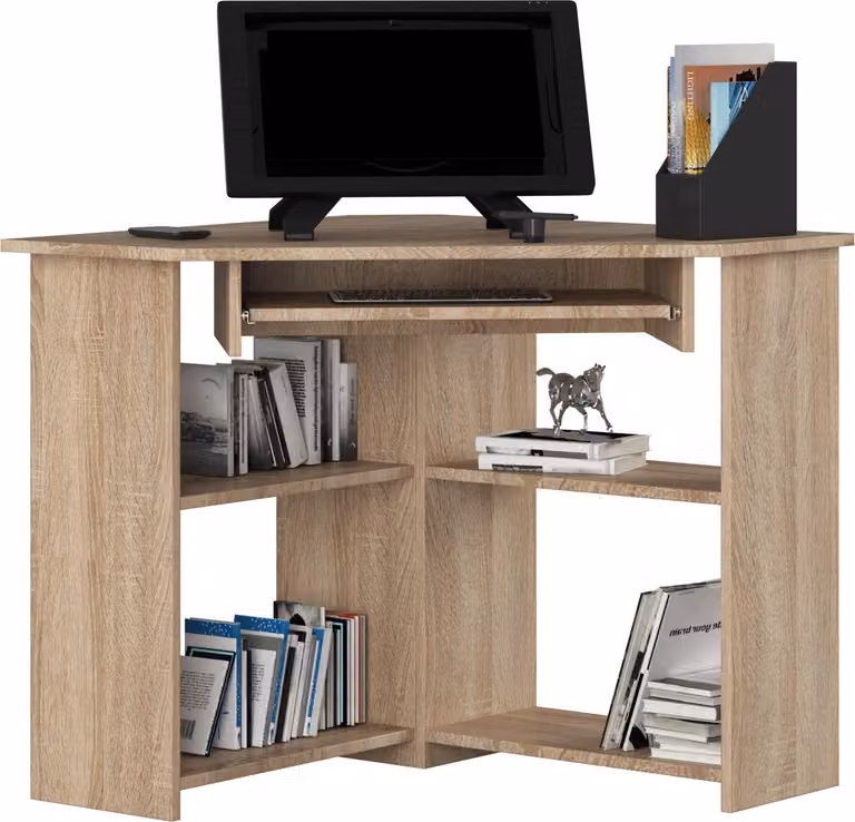 Scrivania angolare 80x80 cm, scrivania per computer con cassetto estraibile per la tastiera, soluzione angolare, finitura opaca, altezza 74 cm