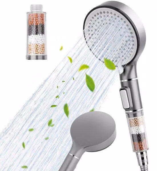 Soffione universale con filtro per acqua dura, 5 modalità, soffione potente per acqua dura, soffione con filtro a perle per bassa pressione