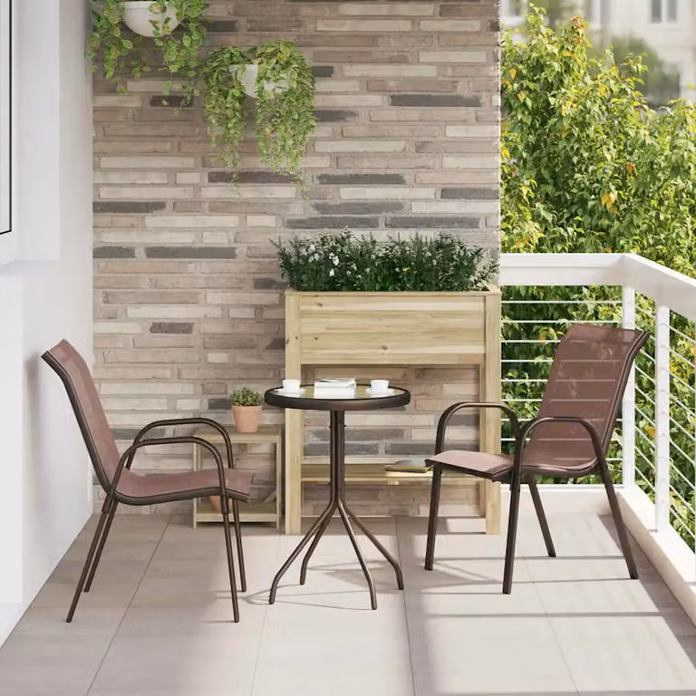Set Bistro da Giardino vidaXL in Acciaio Verniciato Marrone opaco, 3 Pezzi
