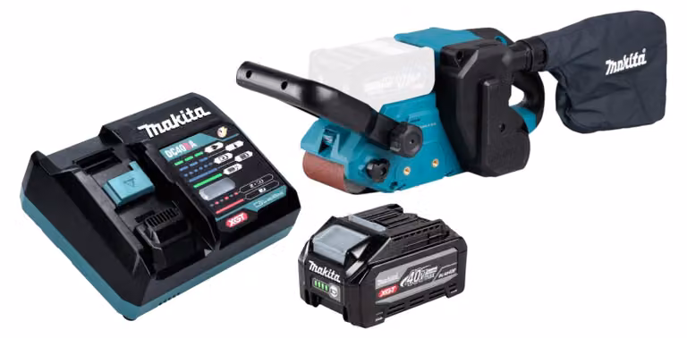 Levigatrice a nastro a batteria Makita BS 001 GU101 40 V max. 76 x 533 mm Brushless + 1 batteria da 4,0 Ah + caricabatterie