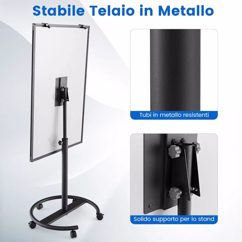 Lavagna Bianca Magnetica Mobile Costway con Accessori, Regolabile in Altezza con Supporto Rotondo e 5 Ruote Bloccabili, L: 65 cm, P: 60 cm, H: 132-192 cm – 2