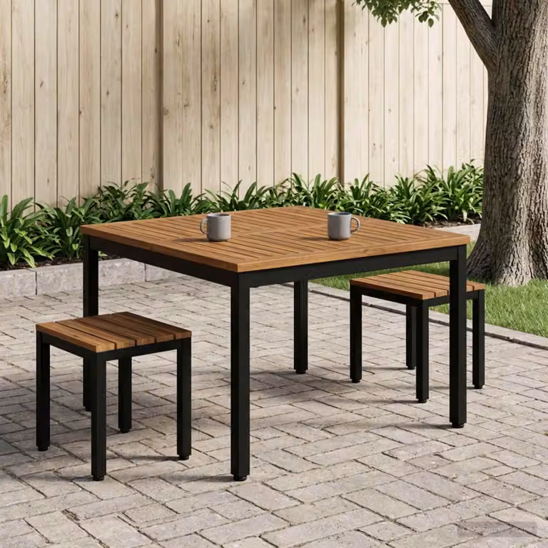 Tavolino da salotto vidaXL in legno di acacia e metallo, stile rustico, Naturale e Nero, L: 98 cm, P: 100,5 cm, H: 45 cm