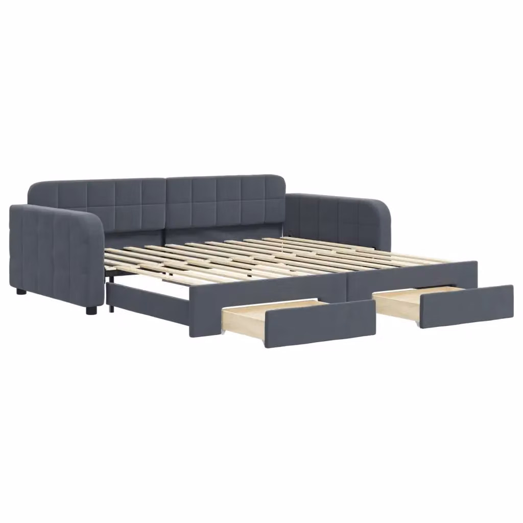 Divano Letto Estraibile con Cassetti vidaXL in Velluto Grigio per Soggiorno e Camera da Letto L/P/H: 223 x 100 x 71 cm – 2
