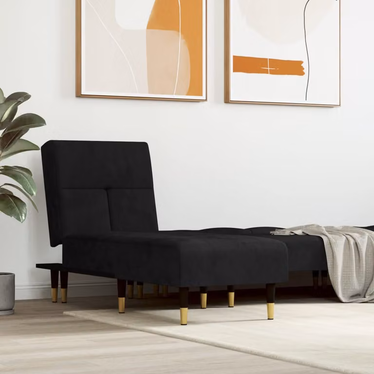 Chaise Longue Moderna vidaXL in Velluto Nero con Funzione Letto e Forma a L, L/P/H: 140 x 200 x 70 cm