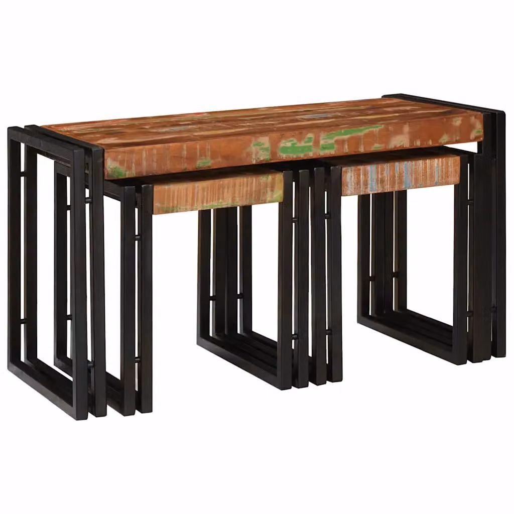 Set di 3 tavolini nesting vidaXL in stile industriale, marrone e nero, L/P/H: 82 x 40 x 45 cm