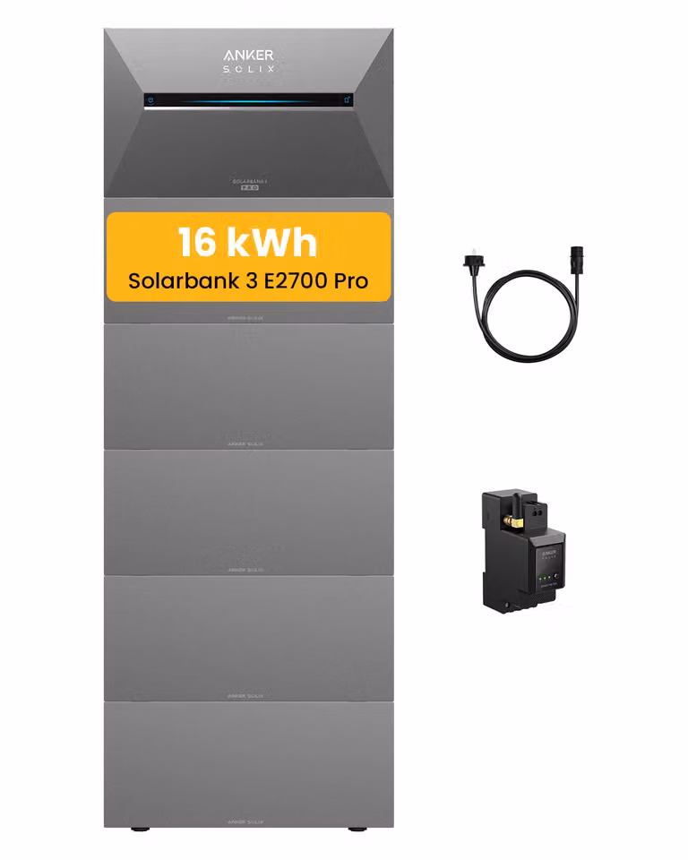 Powerness®Centrale elettrica da balcone 16 kWh, Anker SOLIX Solarbank 3 E2700 Pro con batteria BP2700x5 incl. contatore intelligente Anker per centrale elettrica da balcone