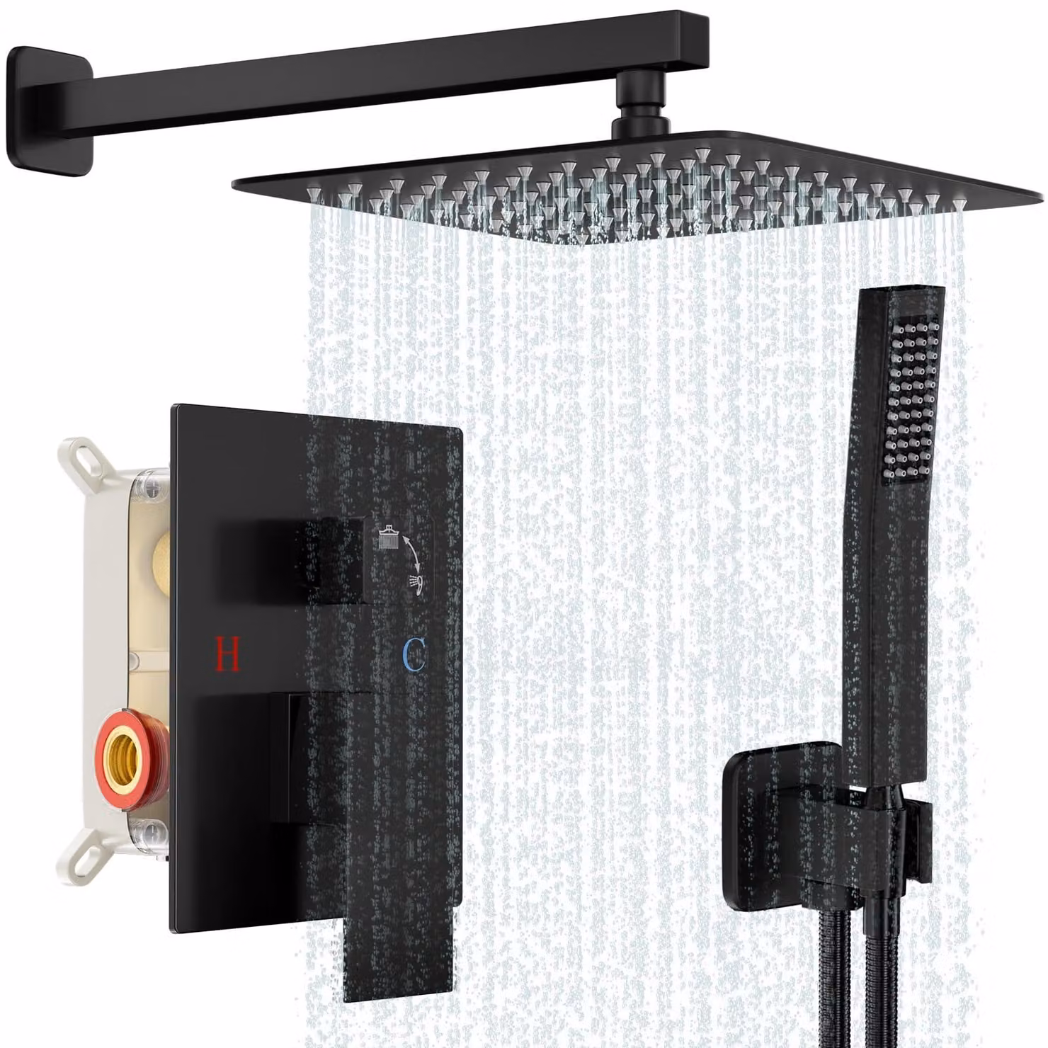 Set di rubinetteria per doccia, sistema doccia a pioggia da 10 pollici, montaggio a parete, colore nero opaco, per bagno