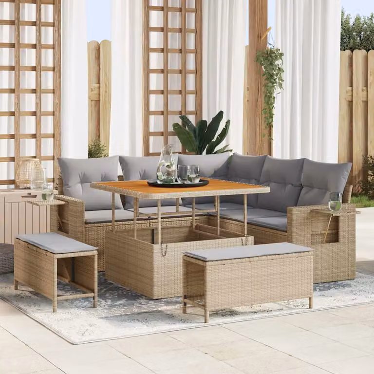 Set Divano da Giardino a L con Polyrattan e Cuscini Beige vidaXL 8 pz