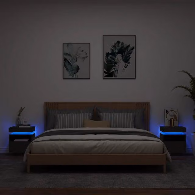 Set di 2 comodini moderni vidaXL con luci LED integrate in legno nero opaco L/P/H: 40 x 39 x 48,5 cm – 1
