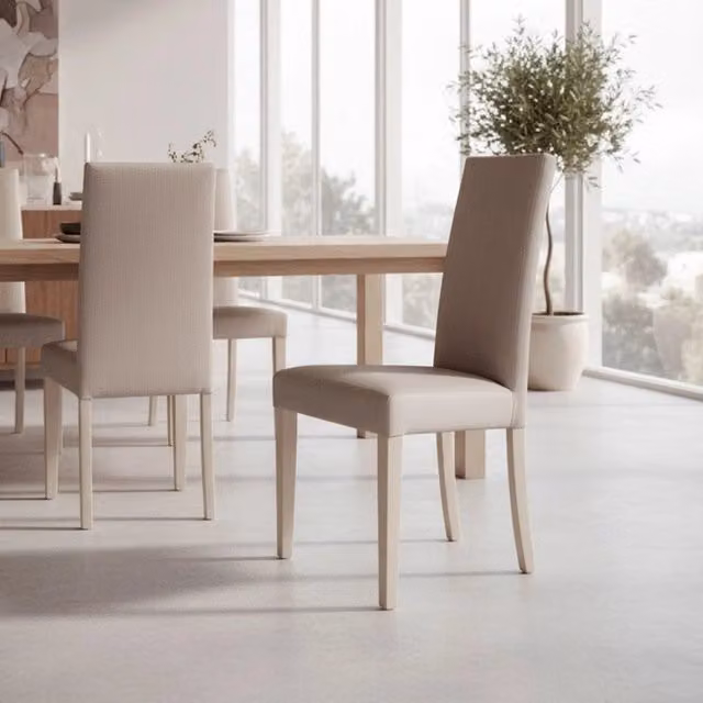 Set di 2 sedie Nancy Veriaffari rivestite in tessuto beige con struttura in legno di faggio e plastica per cucina e soggiorno