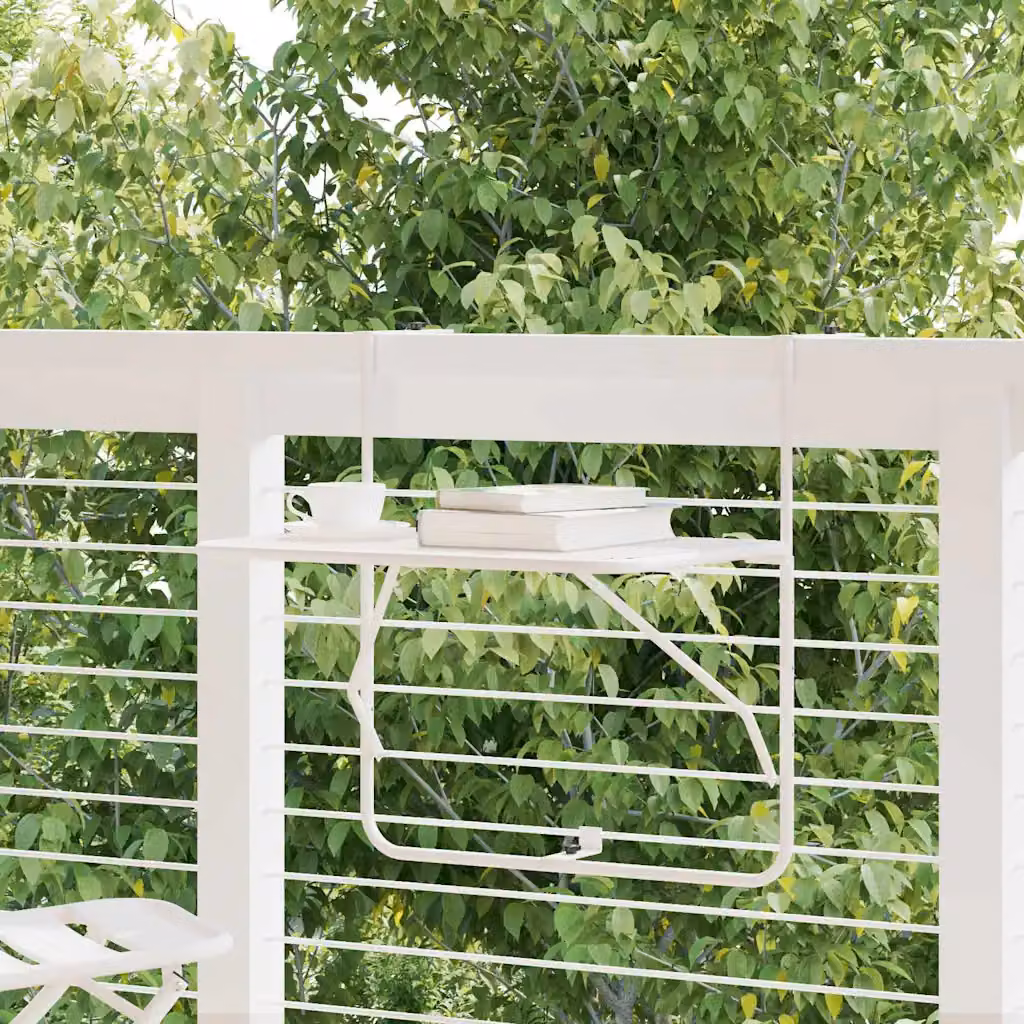 vidaXL Tavolo da Balcone Rettangolare in Acciaio Verniciato Bianco con Piano Pieghevole