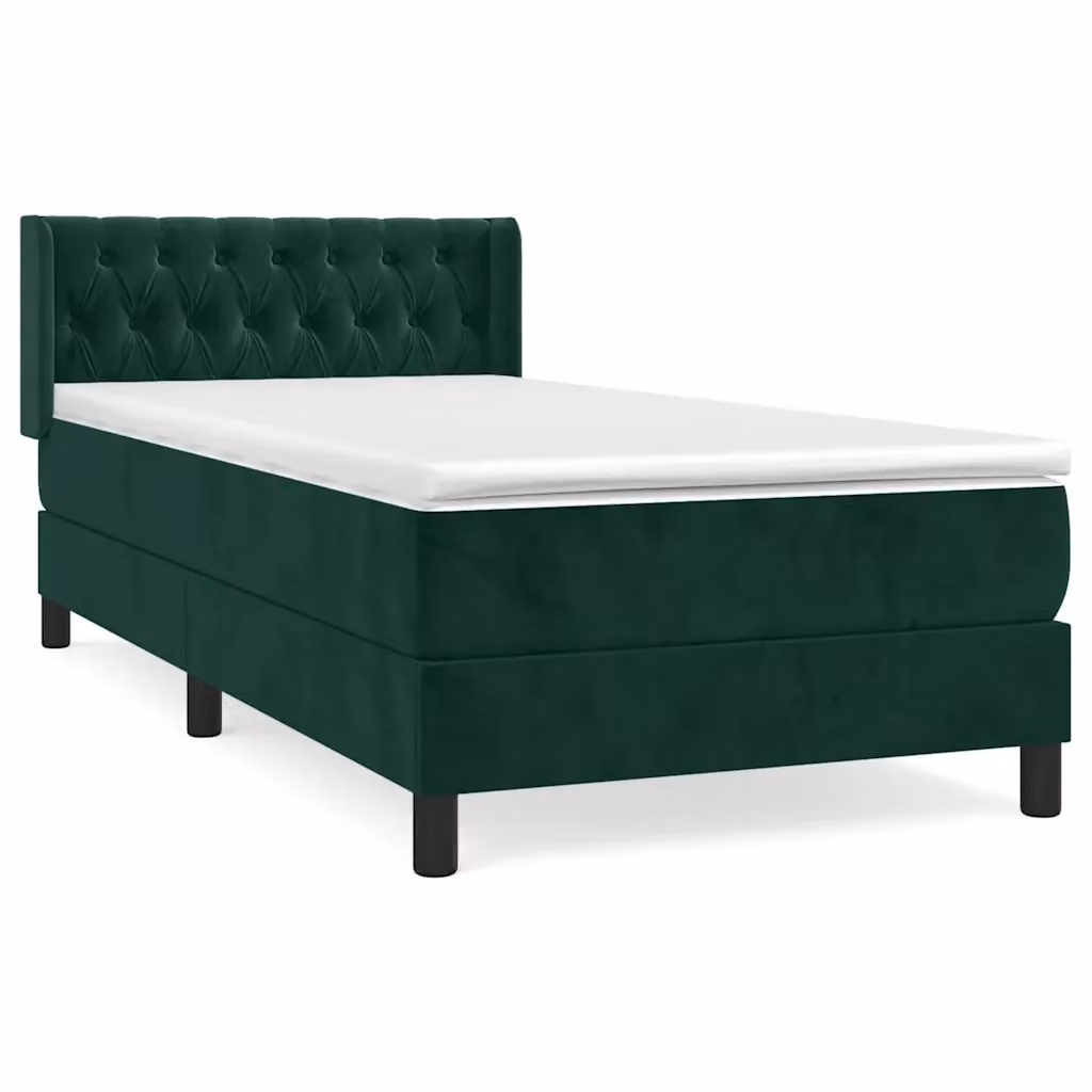 Letto Ibrido vidaXL con Struttura in Legno di Larice e Velluto Verde Scuro L/P/H: 90 x 190 x 88 cm – 2
