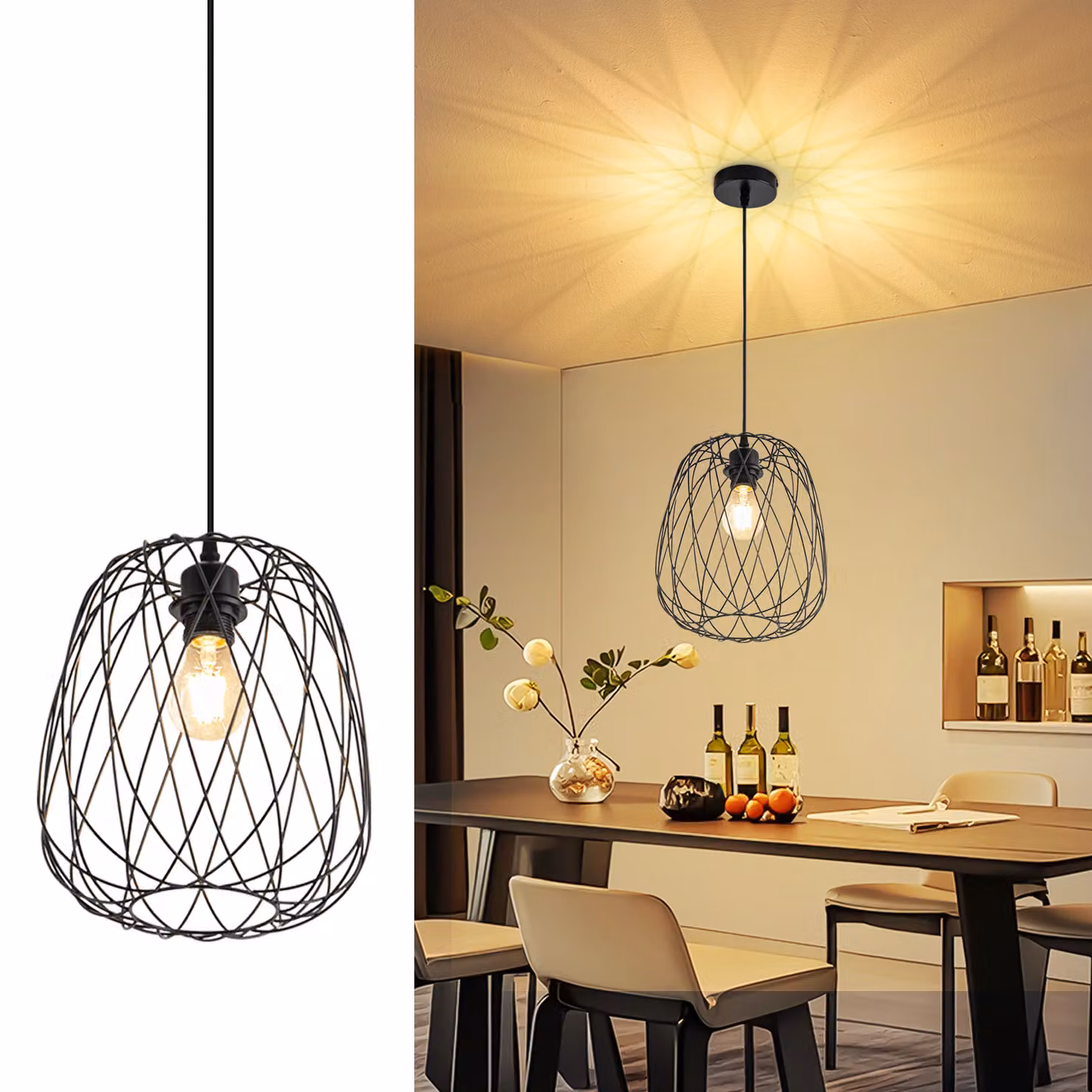 ZMH lampada a sospensione tavolo da pranzo lampada a sospensione vintage lampada a sospensione E27 soffitto lampada a sospensione metallo nero rotondo appeso lampada soggiorno senza lampadina