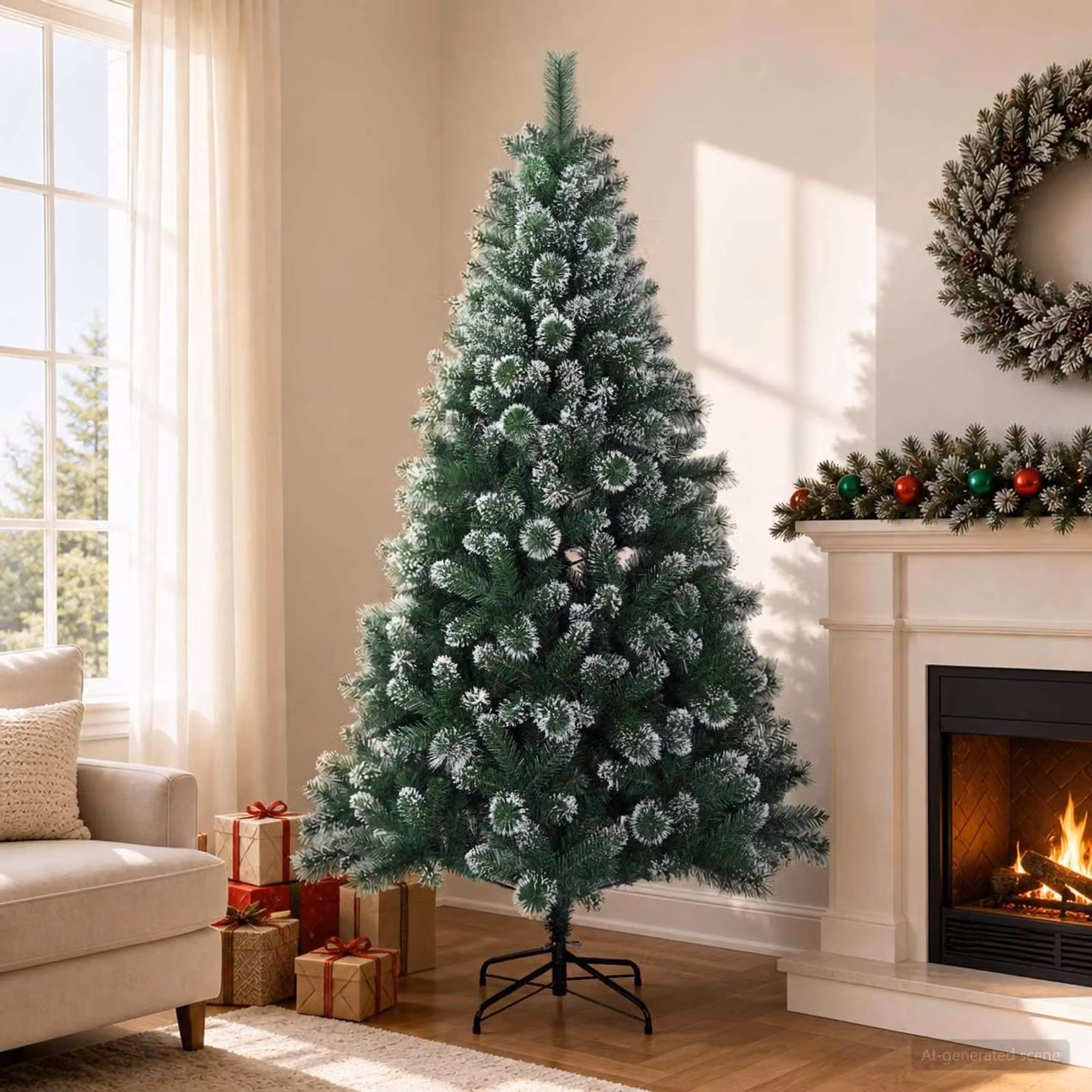 Albero di Natale artificiale, altezza 180 cm, realizzato in PVC e metallo, colore verde