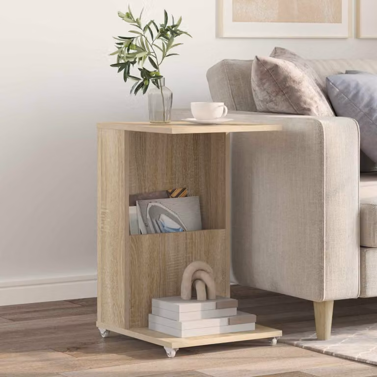 vidaXL Tavolo laterale moderno con ruote in Rovere Sonoma marrone L/P/H: 40 x 35 x 60 cm