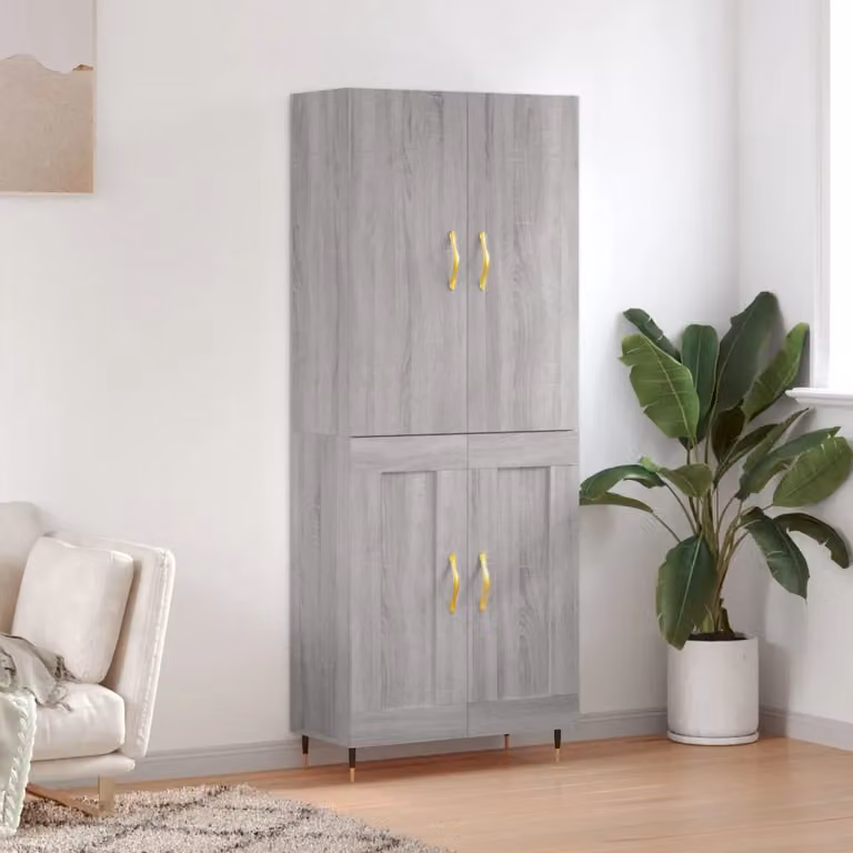 Credenza moderna vidaXL in legno e metallo grigio, L: 69,5 cm, P: 34 cm, H: 180 cm