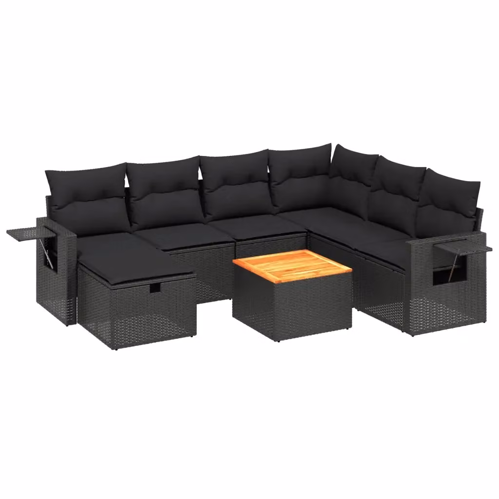 Set di divani da giardino vidaXL a forma di L con 8 pezzi e cuscini neri in polyrattan e acciaio verniciato a polvere – 2