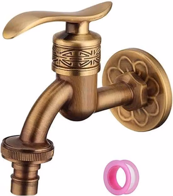 Famanu, rubinetto per acqua fredda da montare a parete, stile antico, in ottone spazzolato
