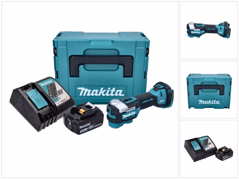 Utensile multifunzione a batteria Makita DTM 52 RT1J 18 V Starlock Max Brushless + 1x batteria ricaricabile 5,0 Ah + caricabatterie + Makpac