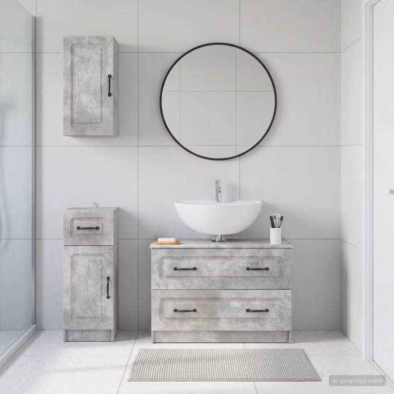 Set di mobili da bagno vidaXL UTRECHT in 3 pezzi, colore grigio, design minimalista con vanità e pensili a muro